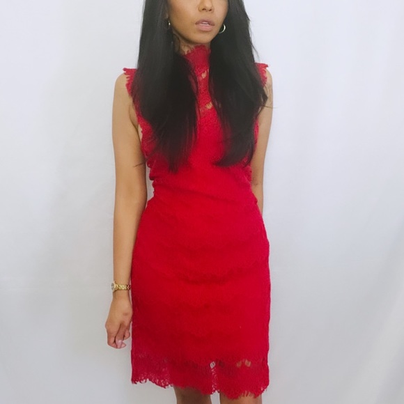 Free People | Red "Daydream" Lace Sleeveless Formal Mini Dress with Open Back L - Picture 8 of 12